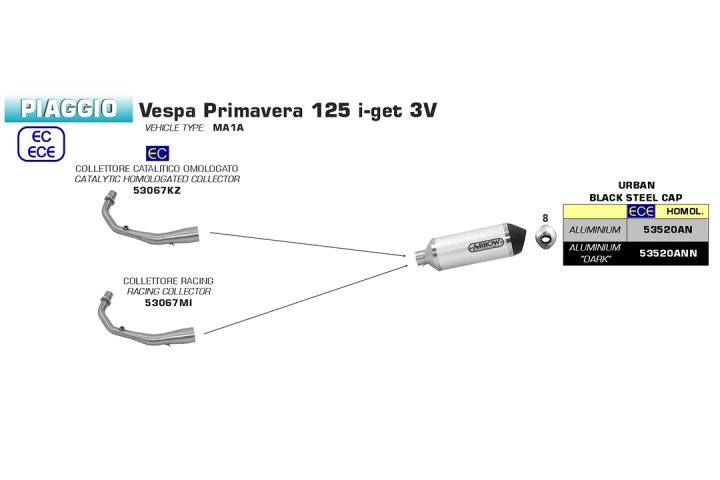 ARROW Racing-Krümmer für Piaggio Vespa Primavera125 2017- , ohne Katalysator