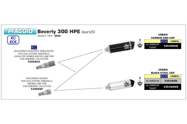 ARROW Zwischenrohr mit Katalysator für Piaggio Beverly 300 HPE ab Modelljahr 2021-